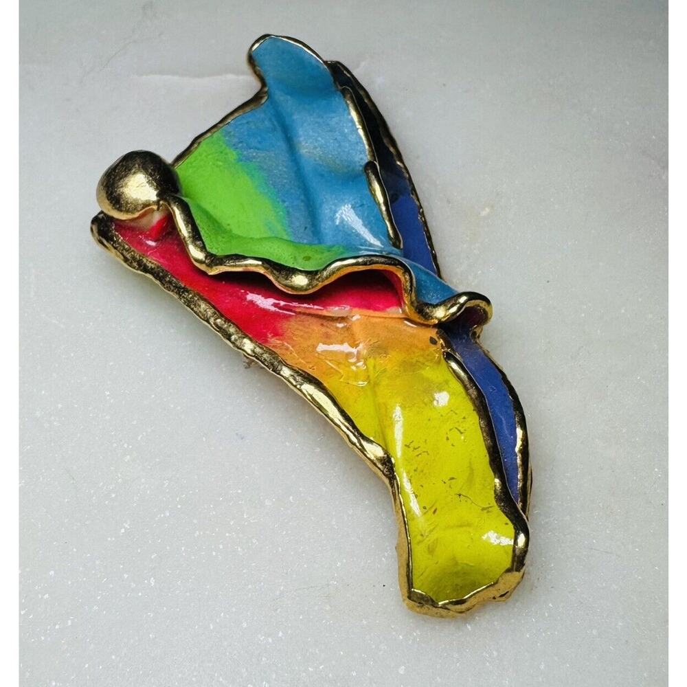 Vintage Amy Lacombe Colorful Abstract Modernist Brooch 1980's